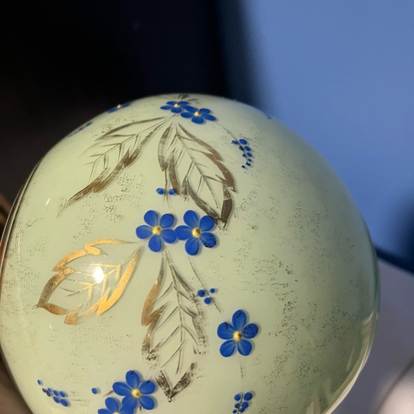 Vintage glass round vase with hand painted floral design  gold trim - Picture 5 of 13